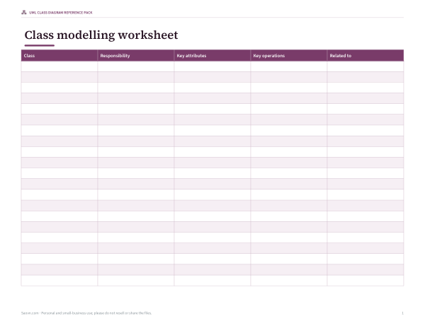 Preview of Printable UML Class Diagram Worksheet